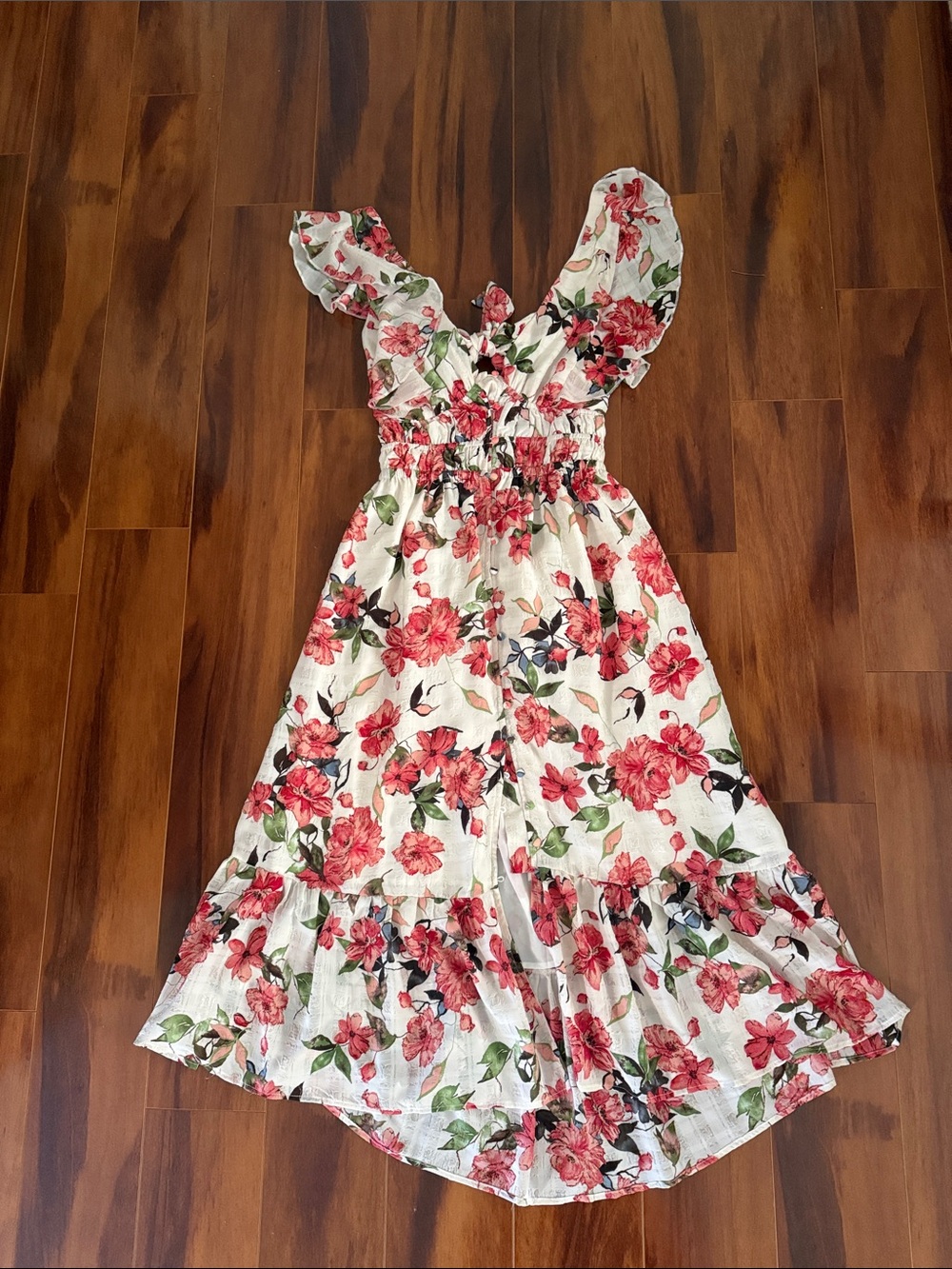 Bishop + young White & pink Floral Ruffle Summer Dress